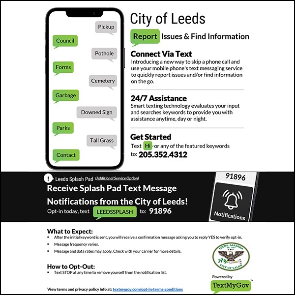 City of Leeds to Launch Text My Gov Services | The City of Leeds is excited to announce the launch of Text My Gov services on June 1, 2022 to