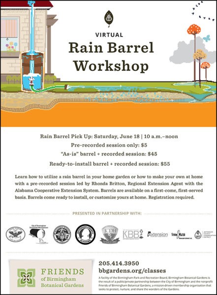 Register now for the Virtual Rain Barrel Workshop.  Please see information on flyer. Rain Barrel Pick Up: Saturday, June 18 | 10 a.m.–noon
